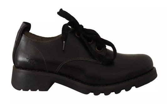 FLY LONDON Black Leather Low Top Lace Up Women Oxford Shoes