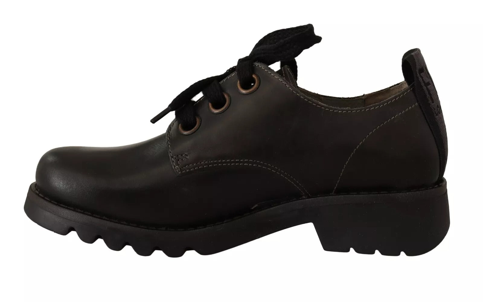 FLY LONDON Black Leather Low Top Lace Up Women Oxford Shoes