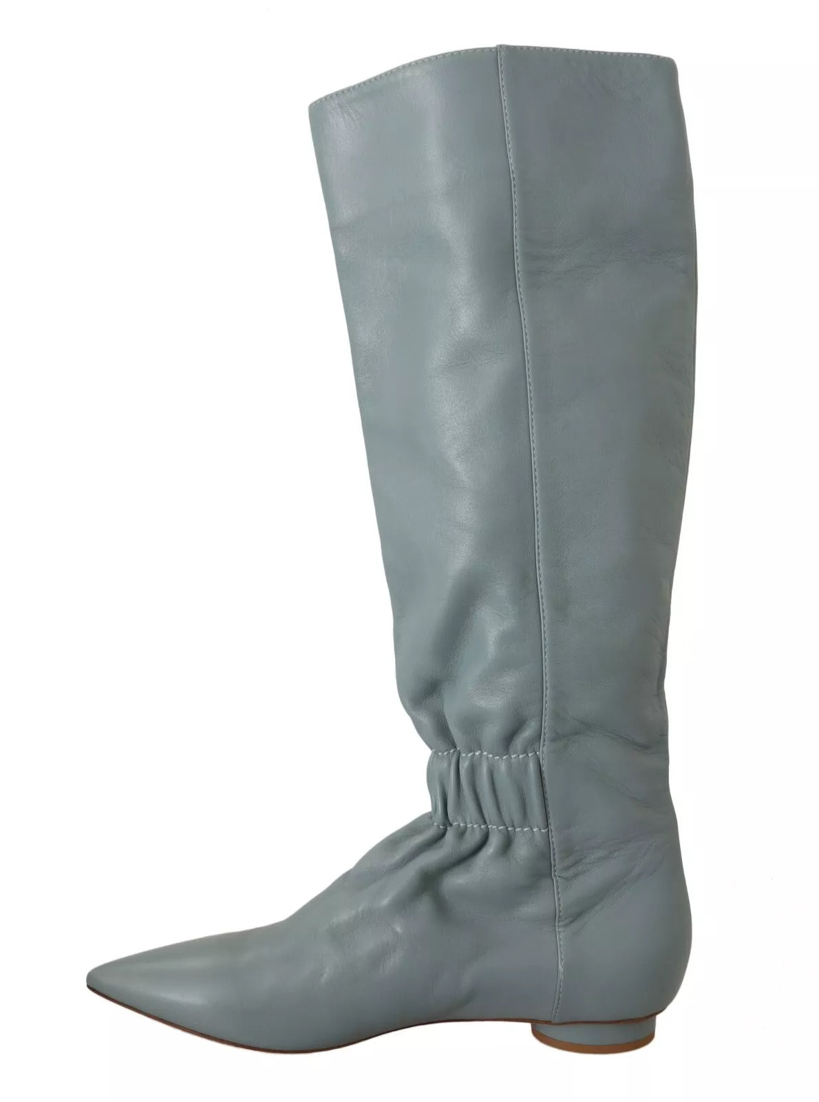 Valentino Blue Leather Elastic Flats Pull On Knee High Boots