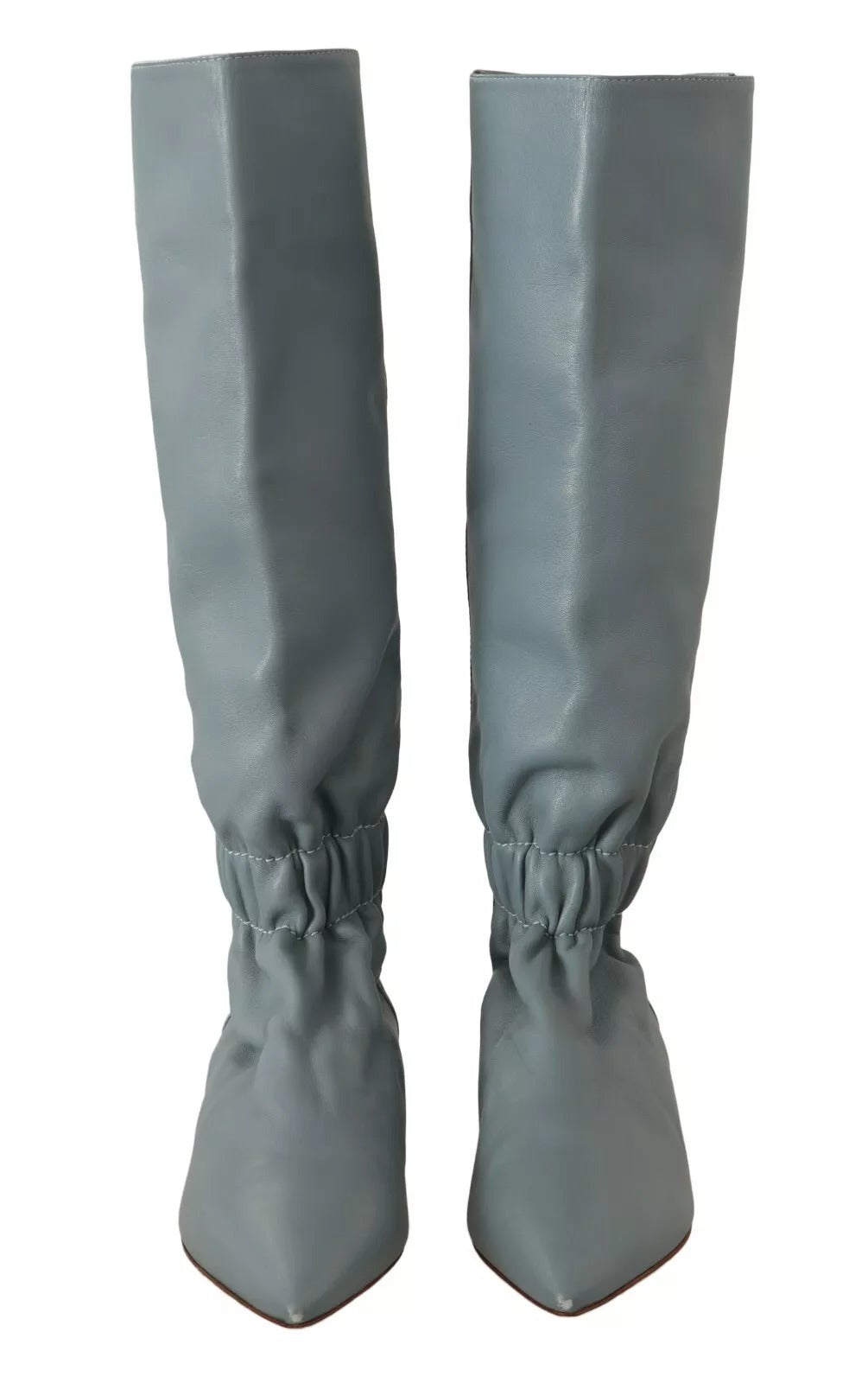 Valentino Blue Leather Elastic Flats Pull On Knee High Boots