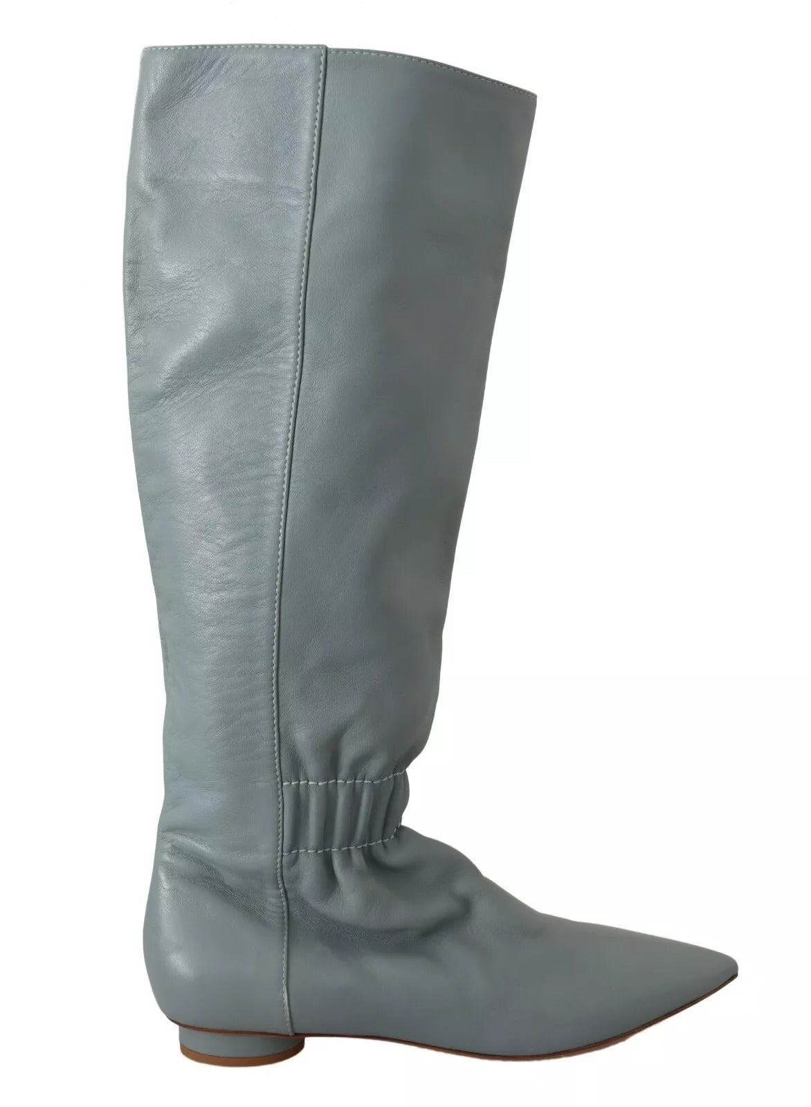 Valentino Blue Leather Elastic Flats Pull On Knee High Boots