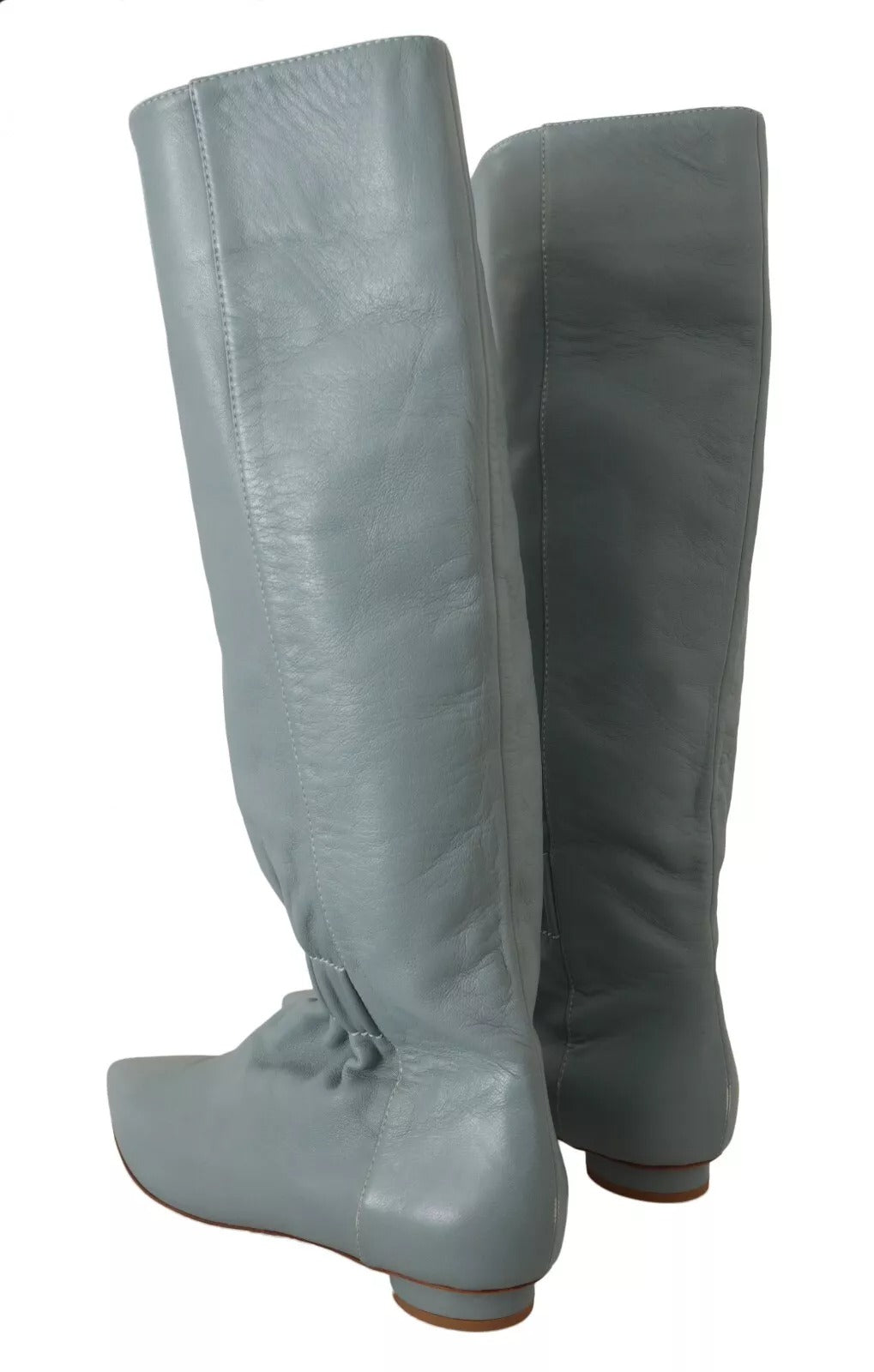 Valentino Blue Leather Elastic Flats Pull On Knee High Boots