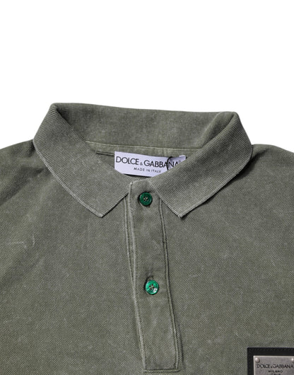 Dolce & Gabbana Army Green Logo Plaque Cotton Polo Shirt