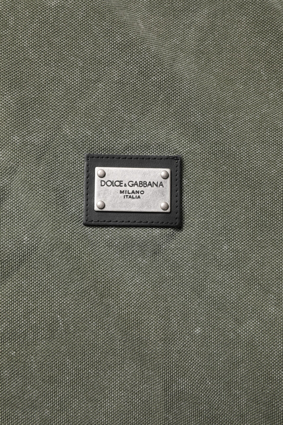 Dolce & Gabbana Army Green Logo Plaque Cotton Polo Shirt