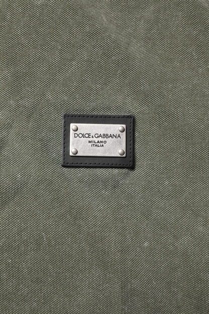 Dolce & Gabbana Army Green Logo Plaque Cotton Polo Shirt