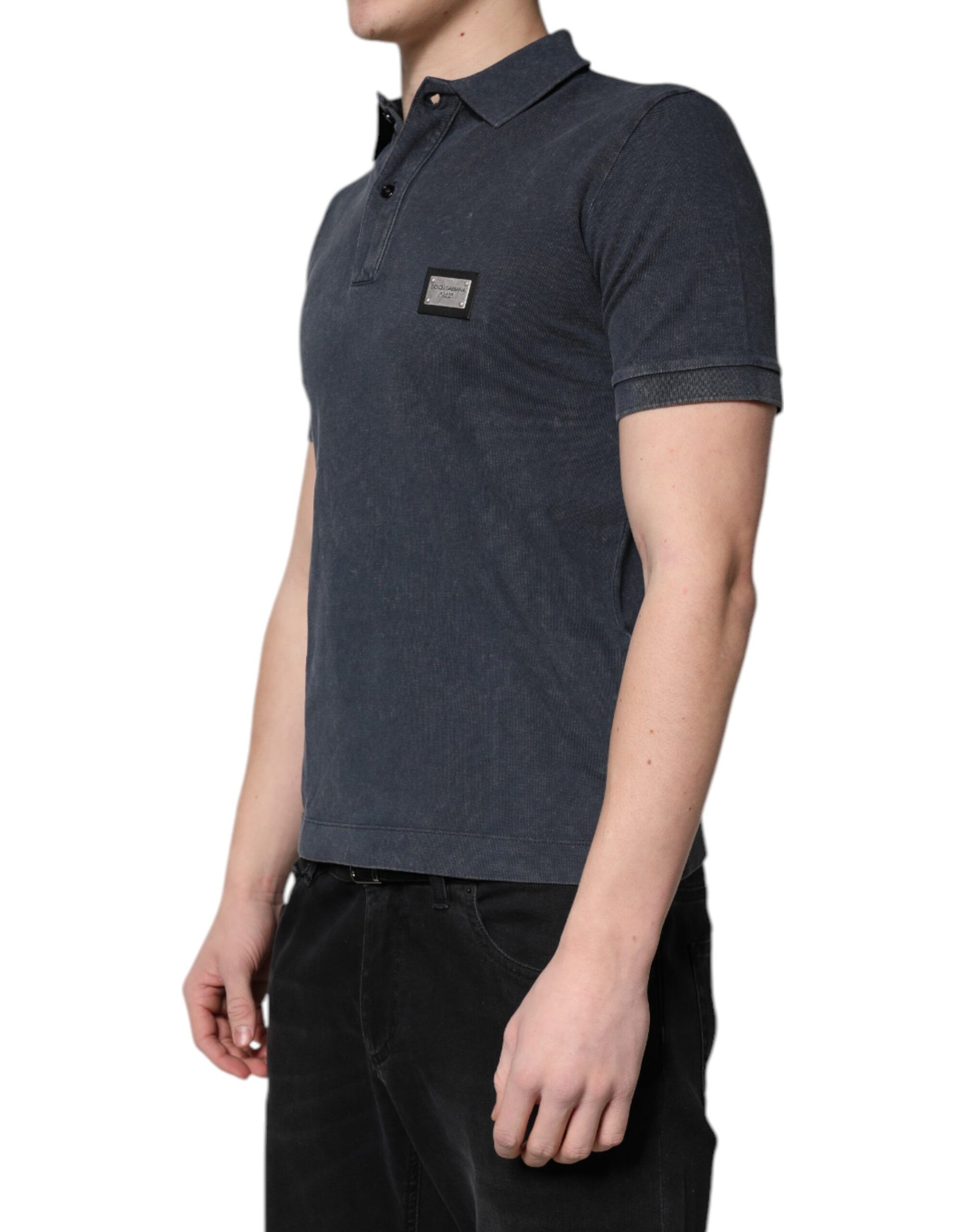Dolce & Gabbana Dark Blue Logo Plaque Cotton Men Polo Shirt