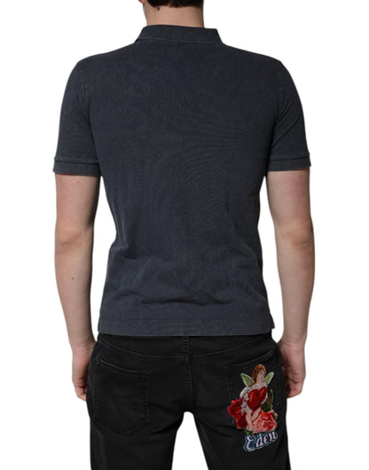 Dolce & Gabbana Dark Blue Logo Plaque Cotton Men Polo Shirt