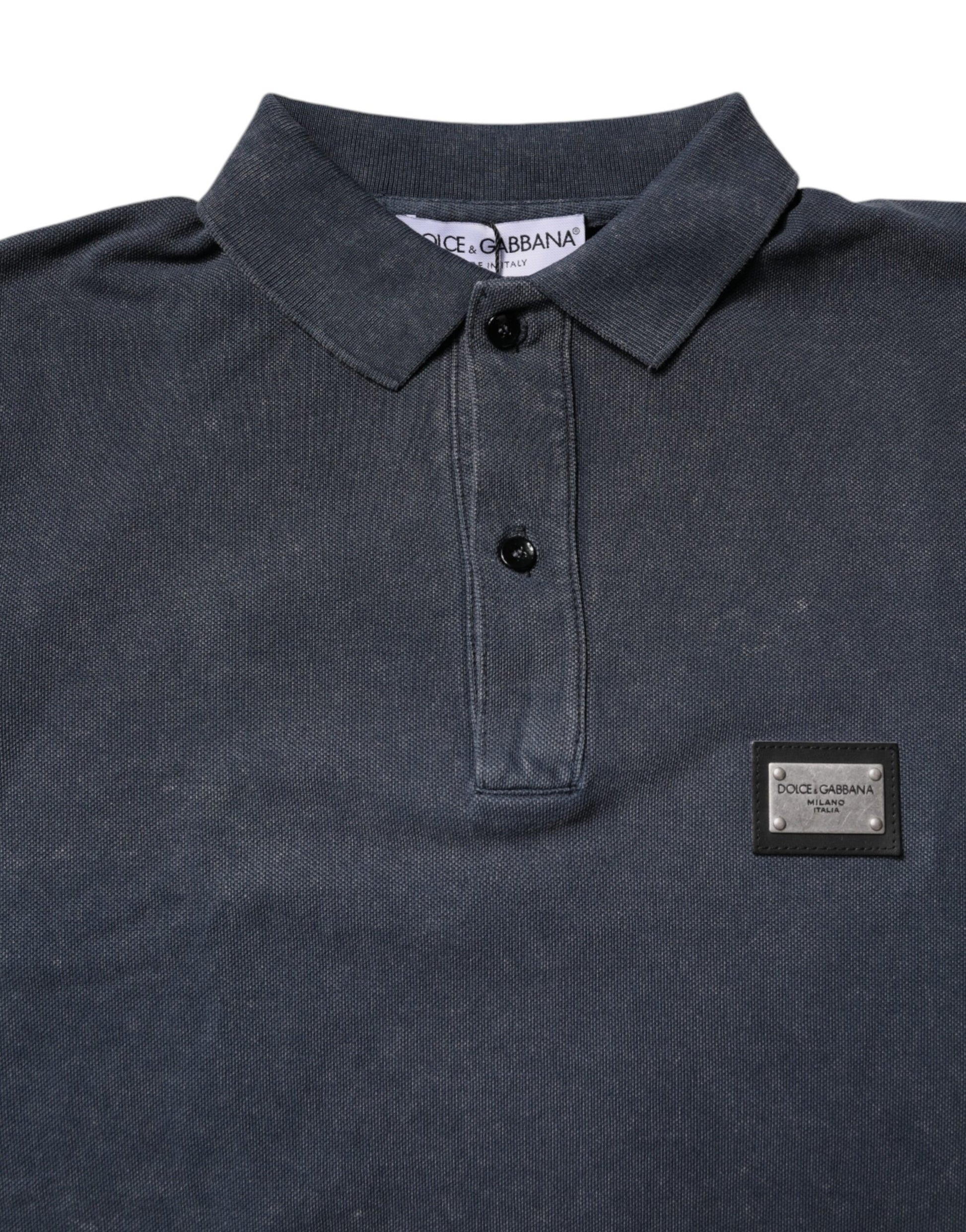 Dolce & Gabbana Dark Blue Logo Plaque Cotton Men Polo Shirt