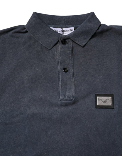 Dolce & Gabbana Dark Blue Logo Plaque Cotton Men Polo Shirt