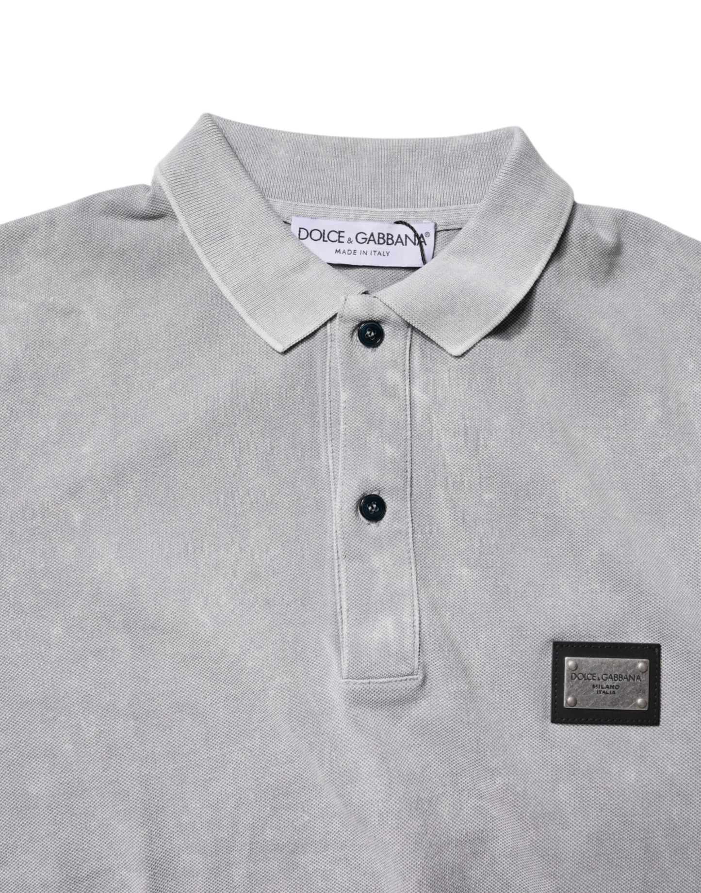 Dolce & Gabbana Gray Logo Plaque Cotton Polo Shirt
