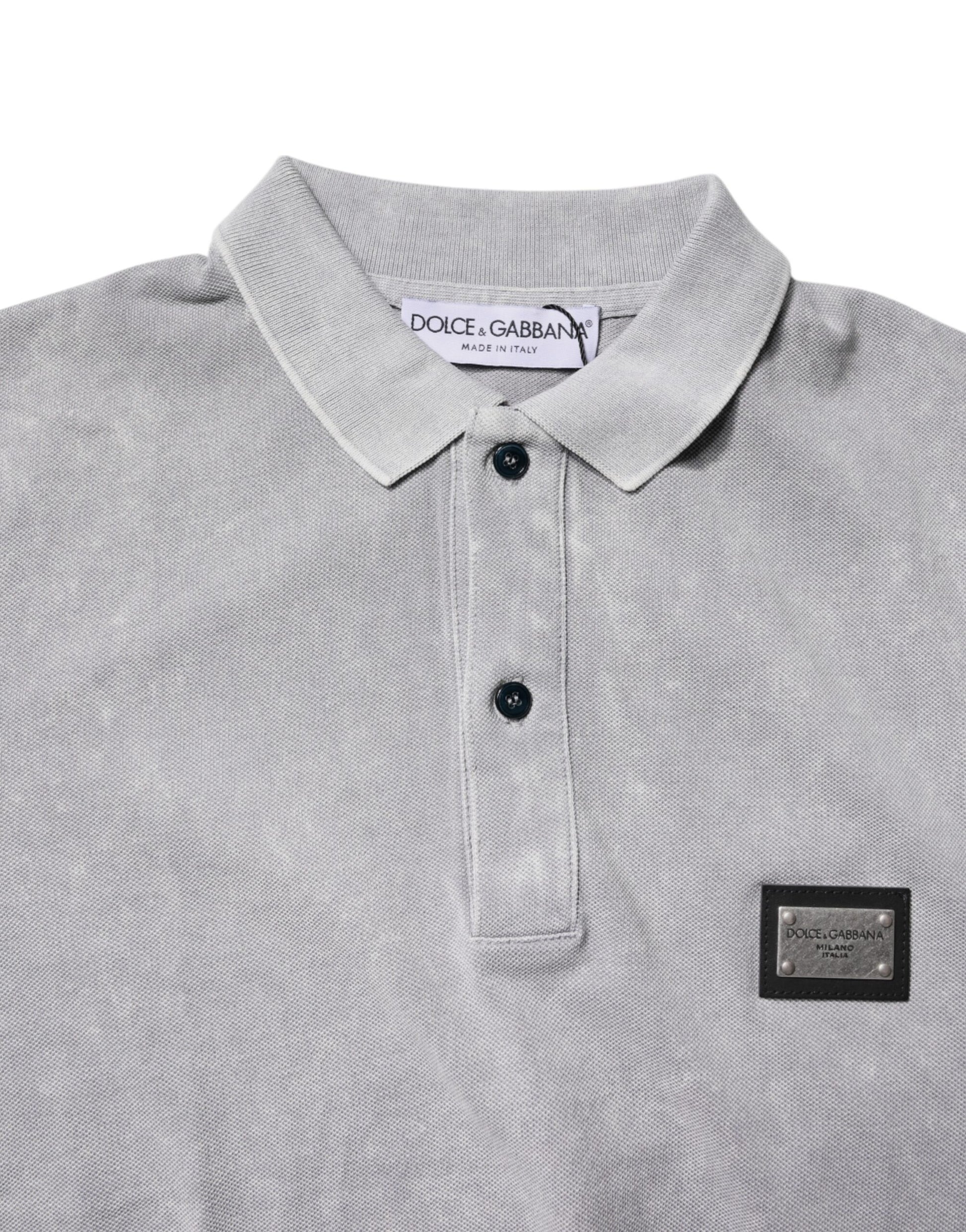 Dolce & Gabbana Gray Logo Plaque Cotton Polo Shirt
