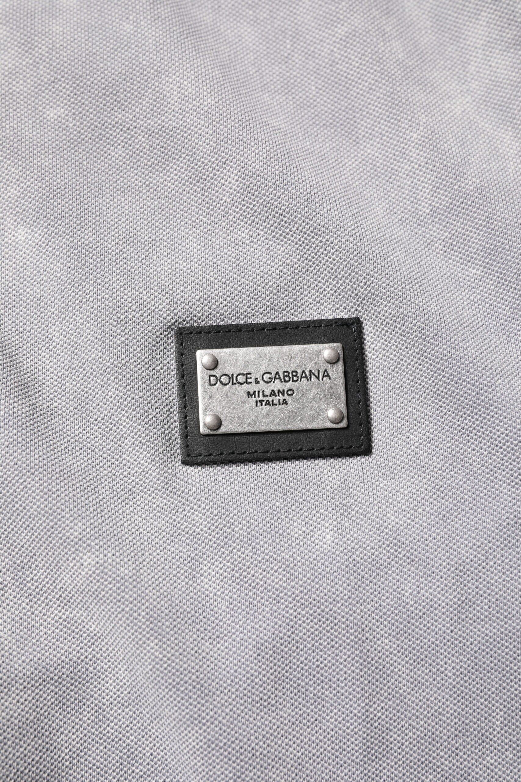 Dolce & Gabbana Gray Logo Plaque Cotton Polo Shirt