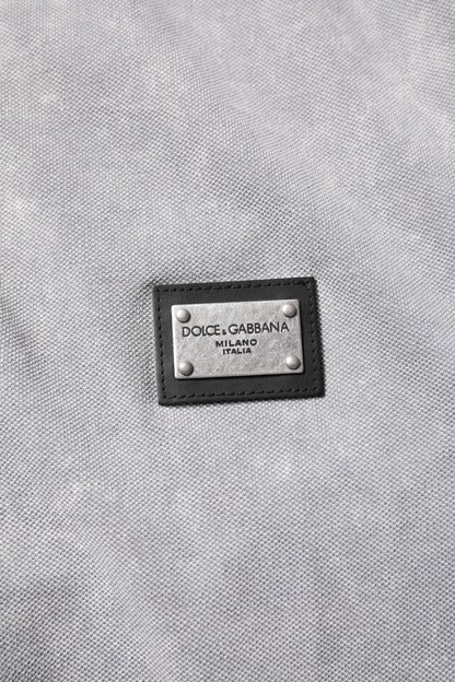Dolce & Gabbana Gray Logo Plaque Cotton Polo Shirt