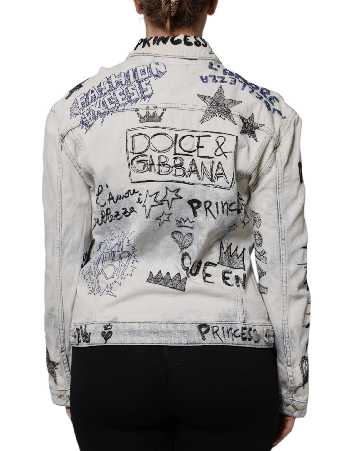 Dolce & Gabbana Light Blue Graffiti Button Down Denim Jacket