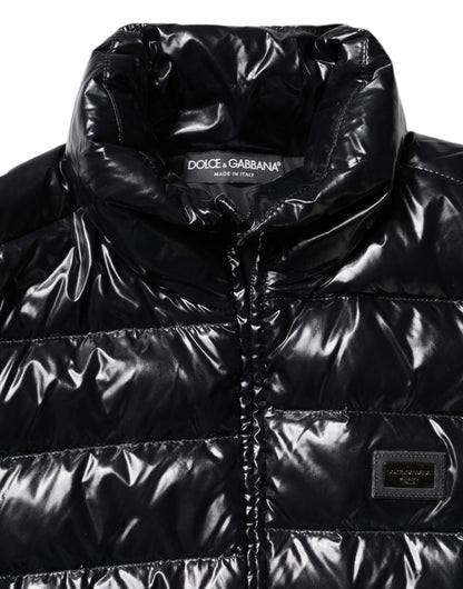 Dolce & Gabbana Black Logo Plaque Full Zip Puffer Jacket