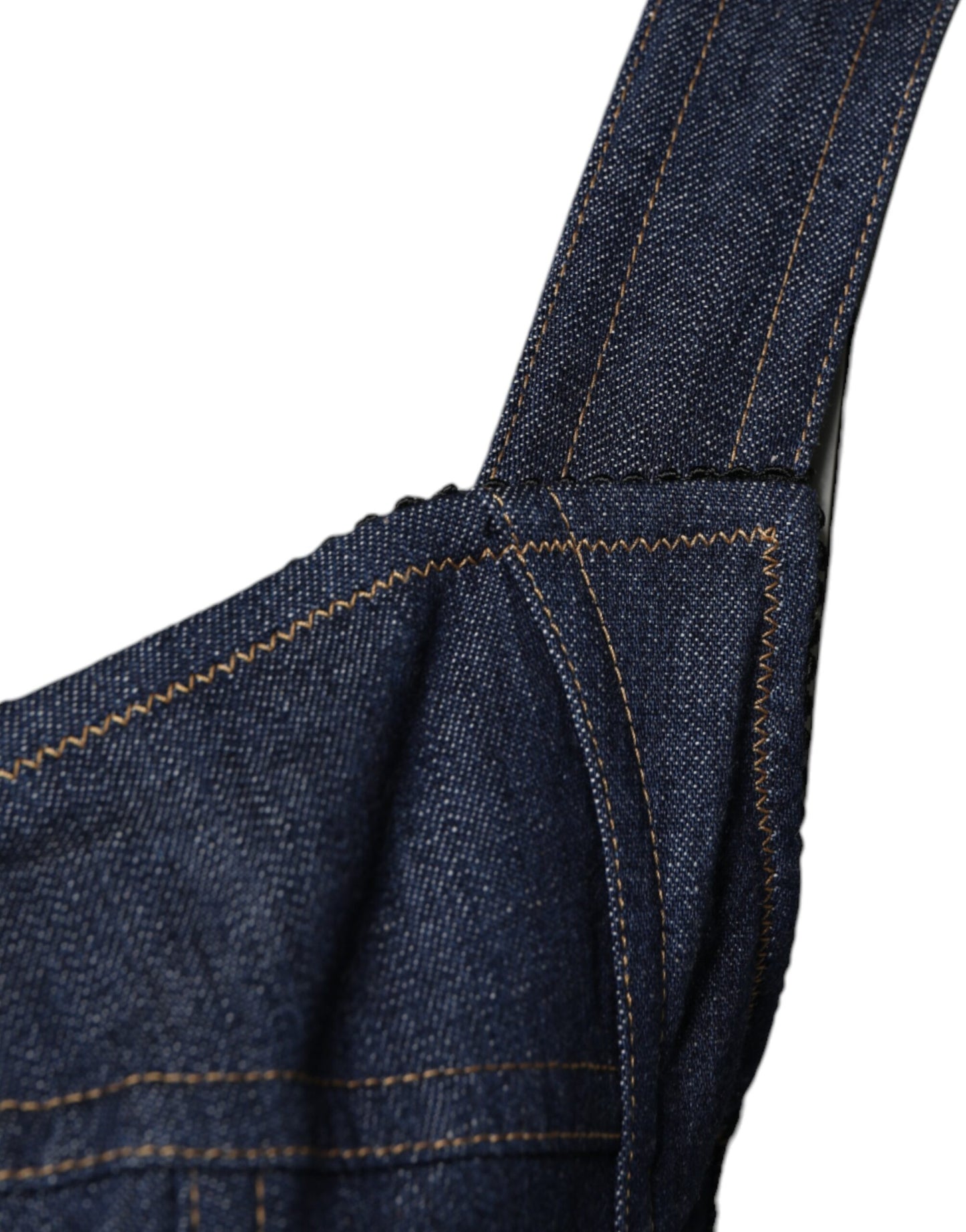Dolce & Gabbana Blue Stretch Denim Bodysuit with Logo Waistband – Sleeveless Bodycon Fit