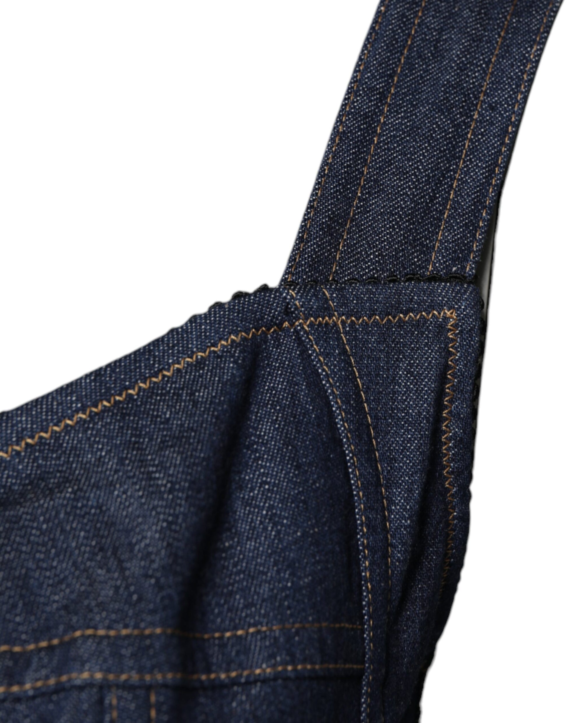 Dolce & Gabbana Blue Stretch Denim Bodysuit with Logo Waistband – Sleeveless Bodycon Fit