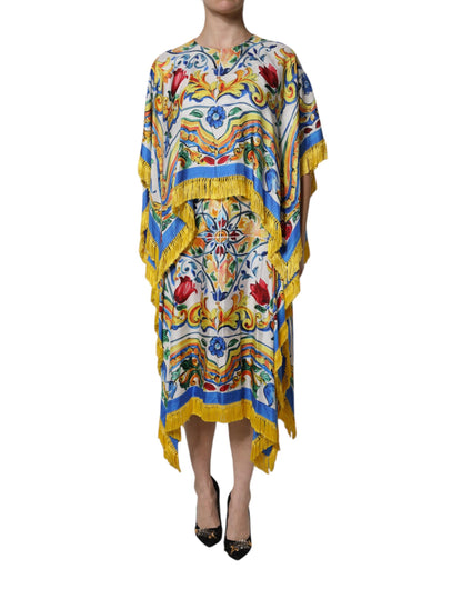 Dolce & Gabbana Multicolor Majolica Kaftan Short Sleeves Maxi Dress
