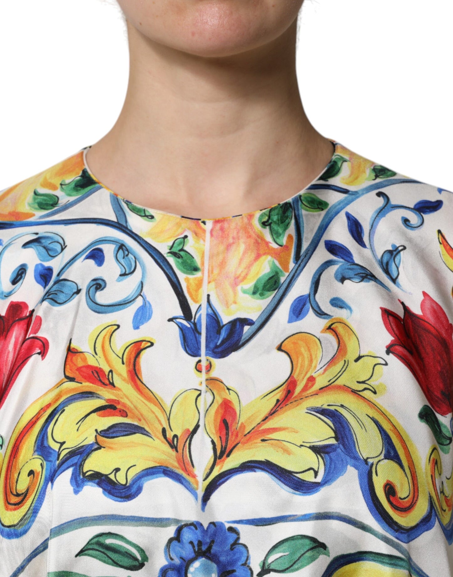 Dolce & Gabbana Multicolor Majolica Kaftan Short Sleeves Maxi Dress