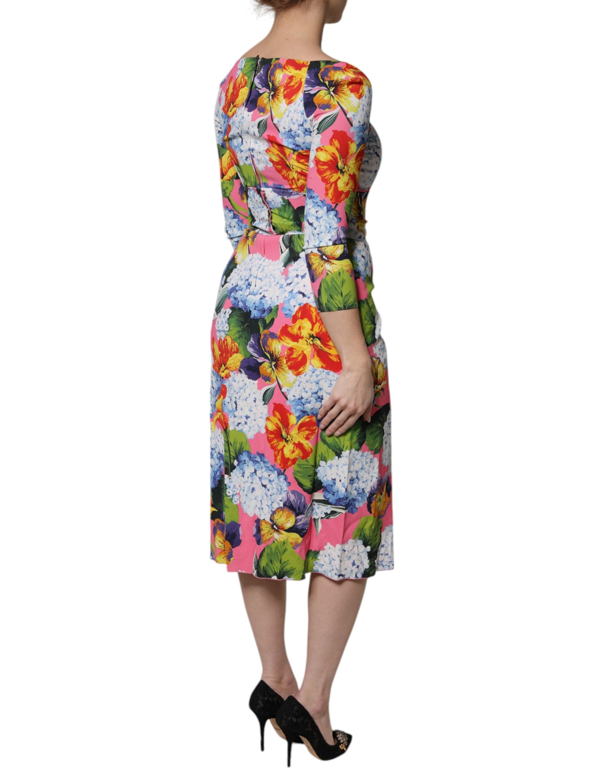 Dolce & Gabbana Multicolor Floral Side Slit Midi Dress