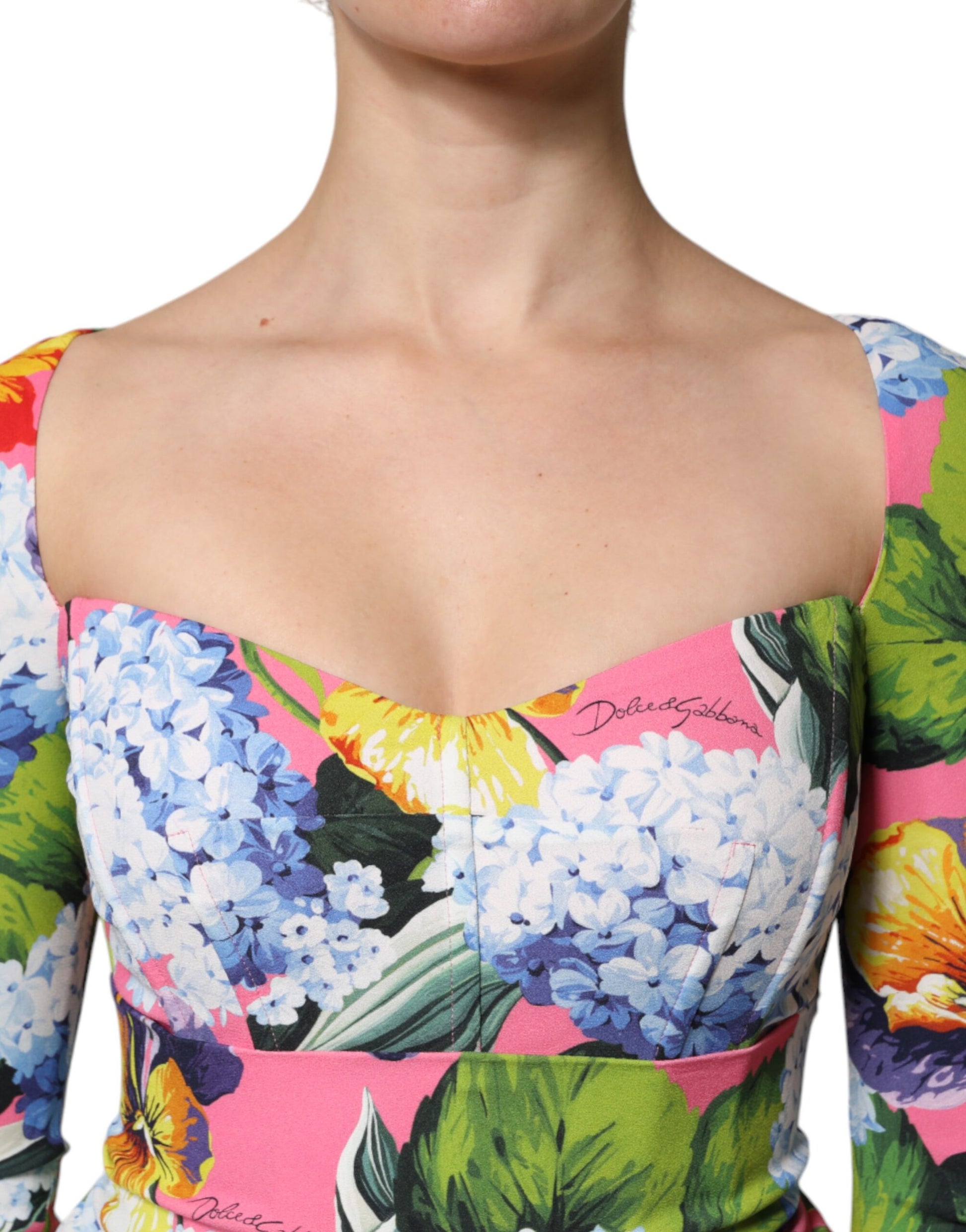 Dolce & Gabbana Multicolor Floral Side Slit Midi Dress