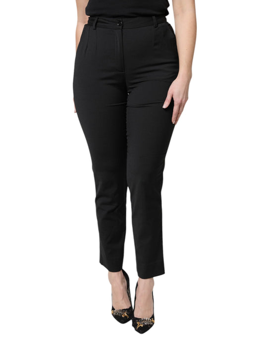 Dolce & Gabbana Black Wool Blend High Waist Slim Pants