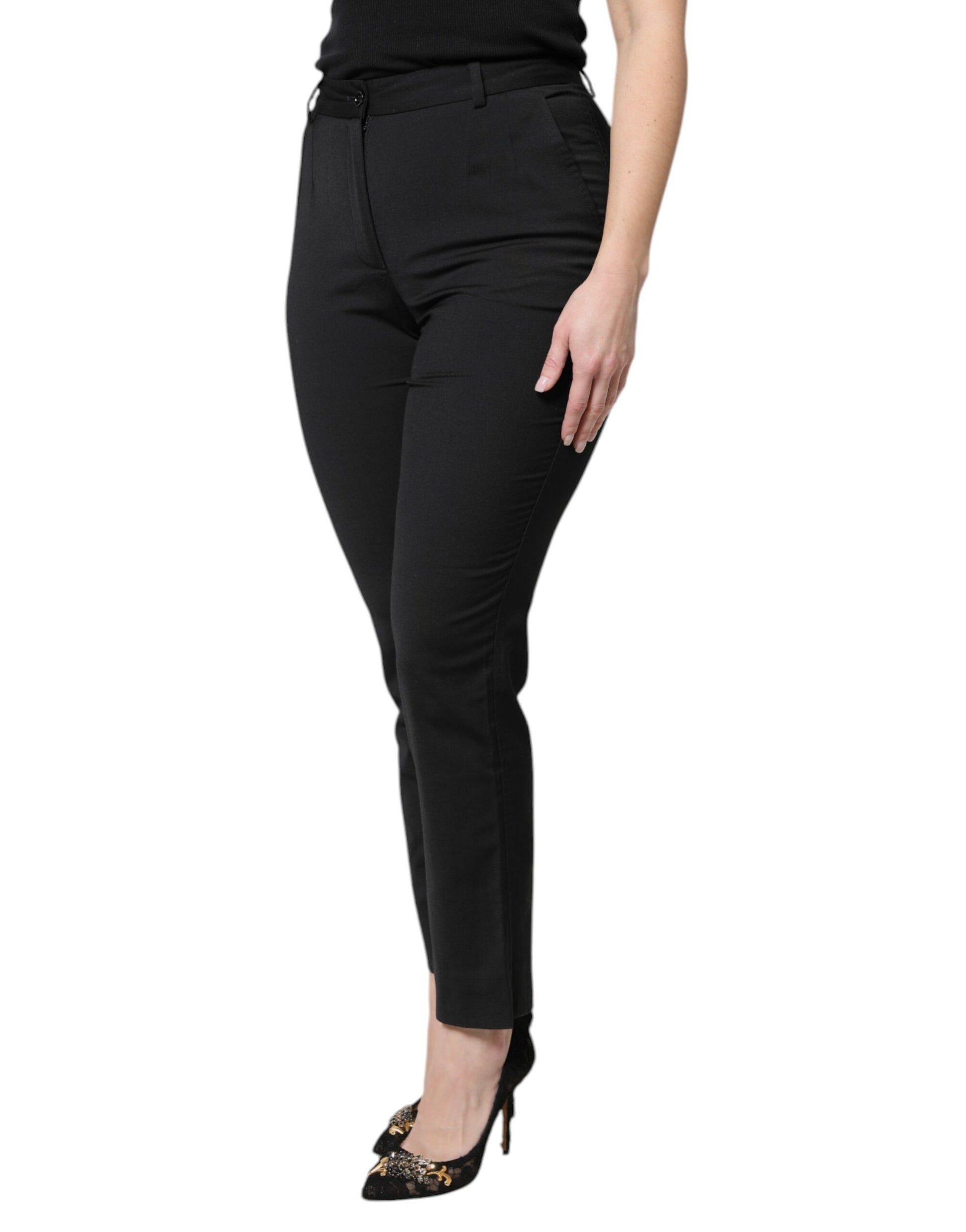 Dolce & Gabbana Black Wool Blend High Waist Slim Pants