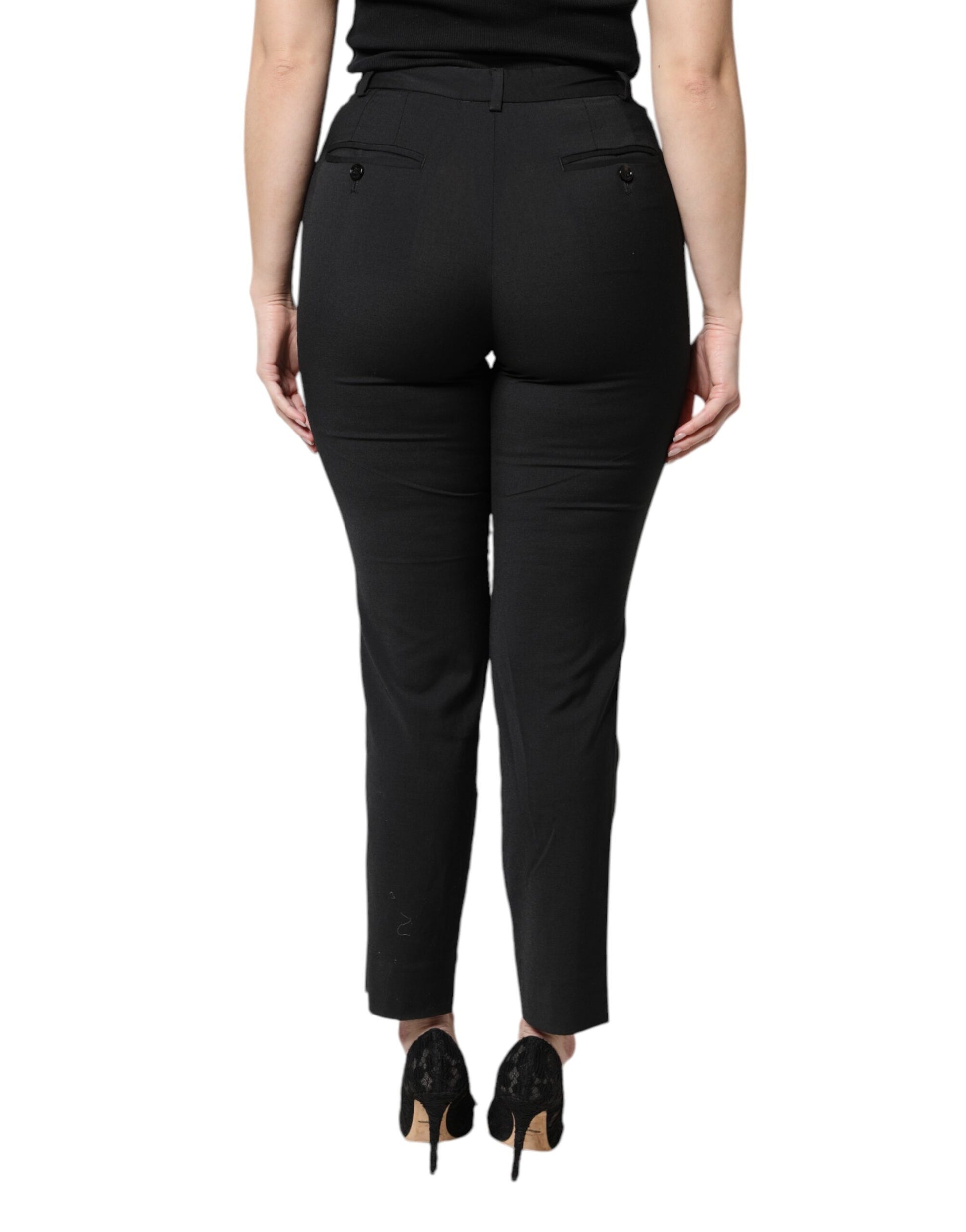 Dolce & Gabbana Black Wool Blend High Waist Slim Pants