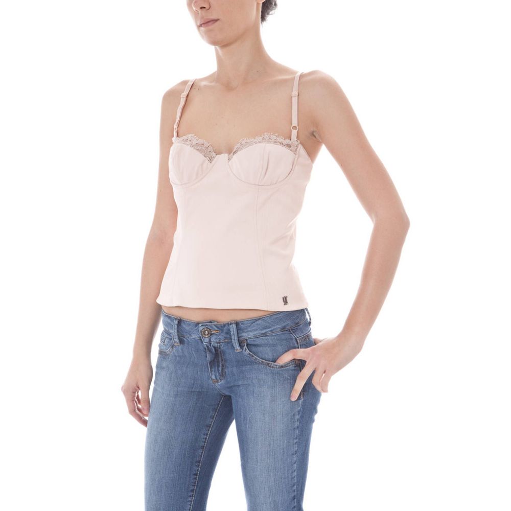 John Galliano Pink Elastane Underwear Vest Top with Lace Inserts
