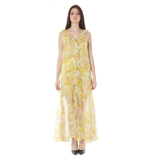 John Galliano Yellow Ruffled Maxi Dress