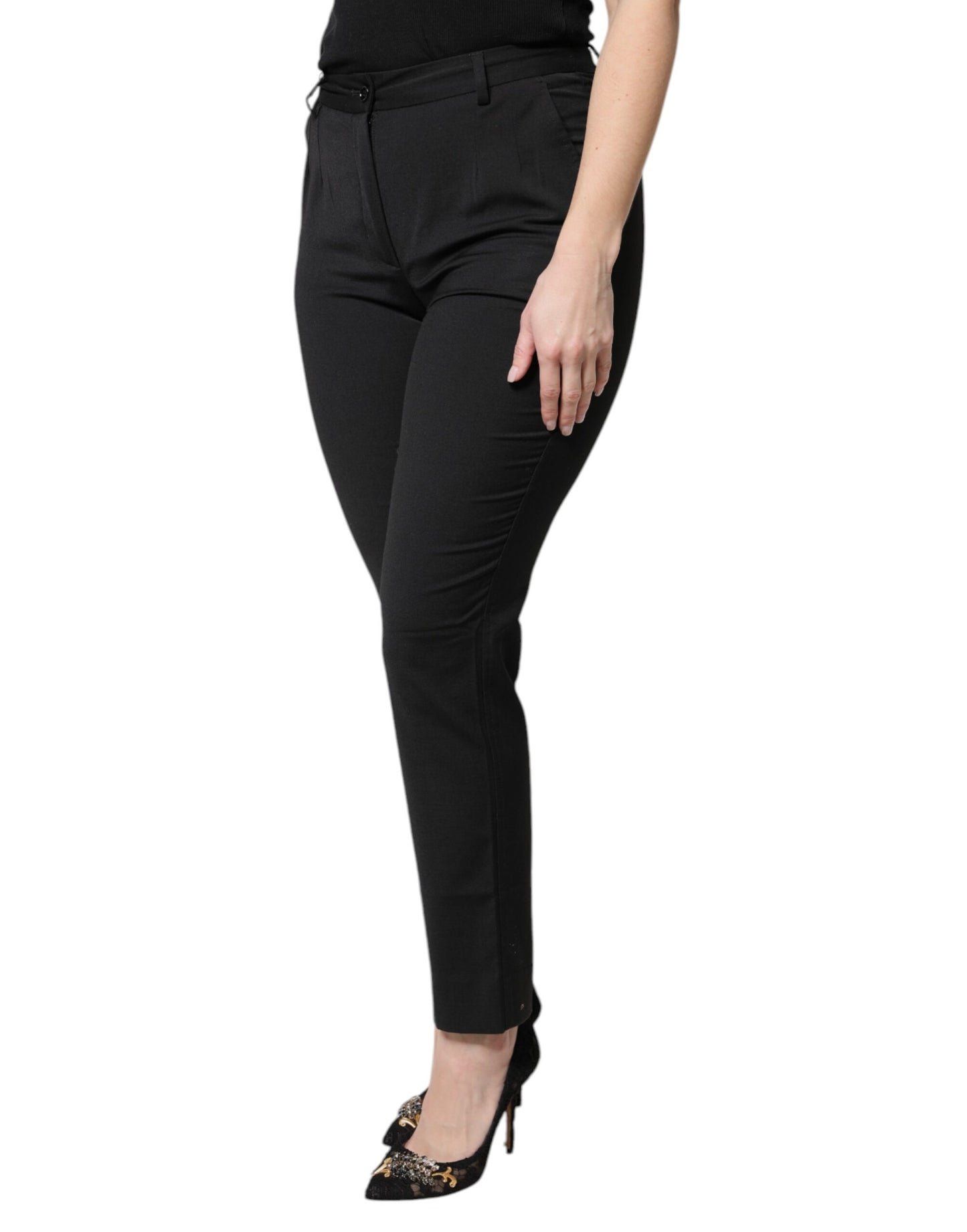Dolce & Gabbana Black Polyester High Waist Slim Pants