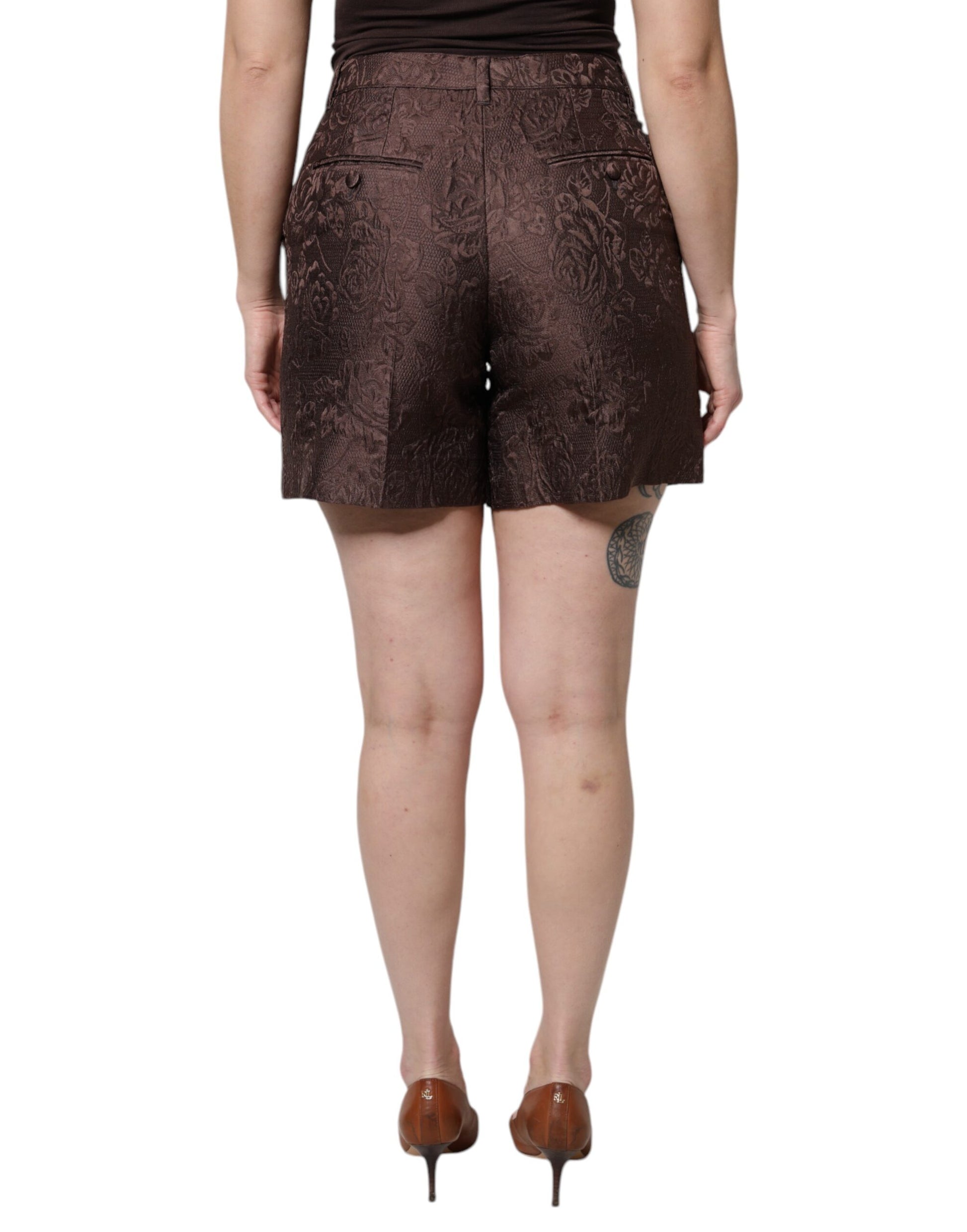 Dolce & Gabbana Brown Floral Brocade Mid Waist Mini Shorts