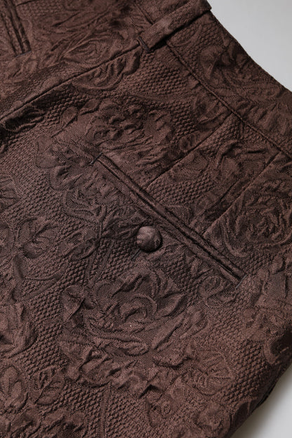 Dolce & Gabbana Brown Floral Brocade Mid Waist Mini Shorts