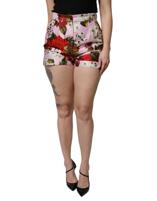 Dolce & Gabbana Pink Floral Print High Waist Hotpants Shorts