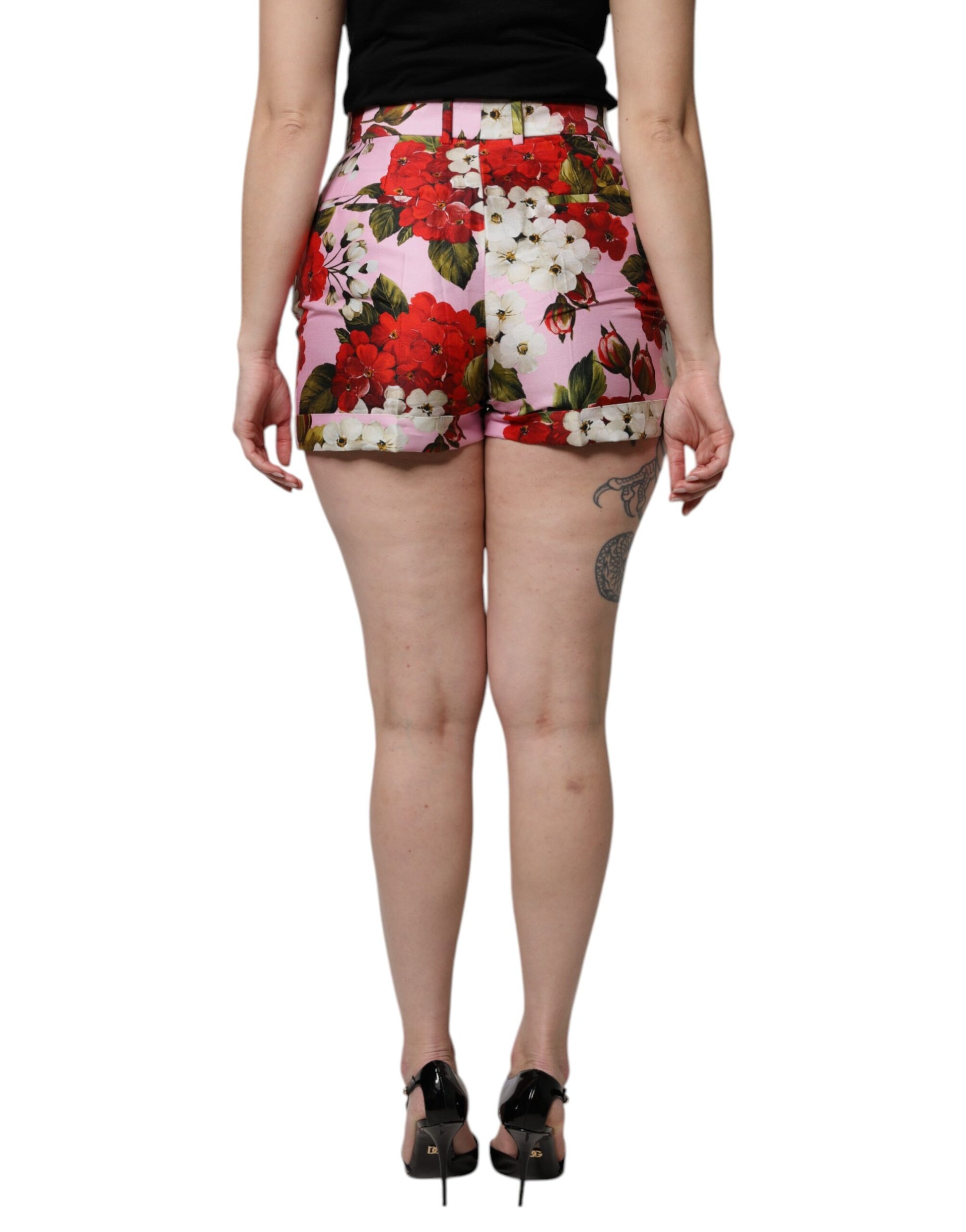 Dolce & Gabbana Pink Floral Print High Waist Hotpants Shorts