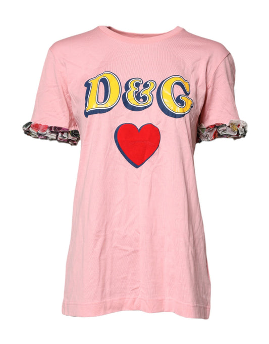 Dolce & Gabbana Pink Logo Print Cotton Crew Neck Tee