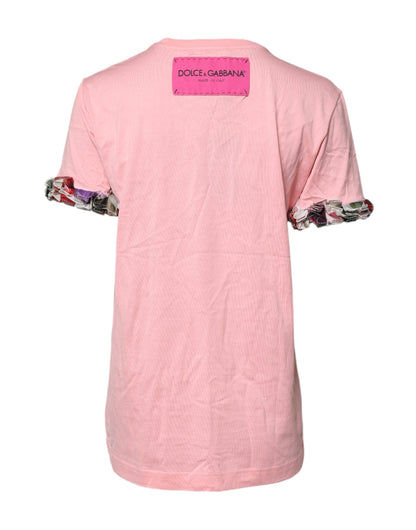 Dolce & Gabbana Pink Logo Print Cotton Crew Neck Tee