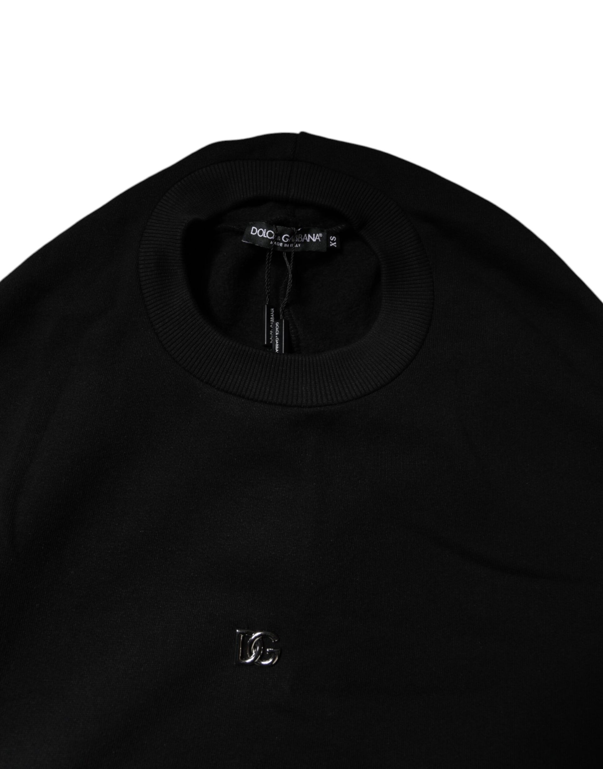 Dolce & Gabbana Black Cotton Crew Neck Sweatshirt