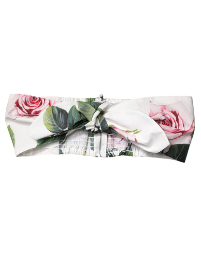 Dolce & Gabbana White Floral Print Cropped Bustier Cotton Top