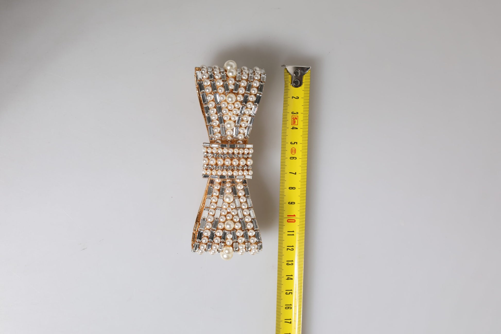 Dolce & Gabbana Gold Tone Brass Bow Crystal Faux Pearl Embellished Brooch