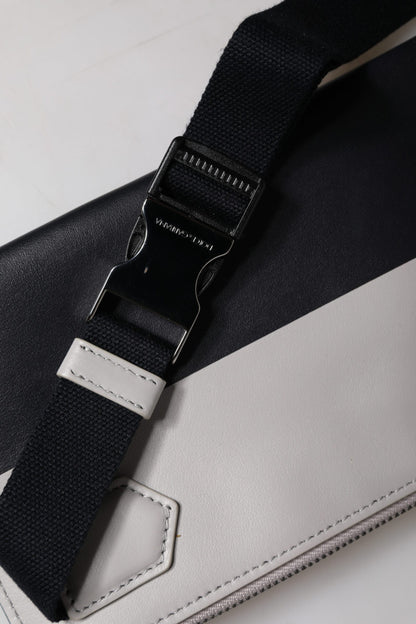 Dolce & Gabbana Black White Leather Logo Embossed Crossbody Bag