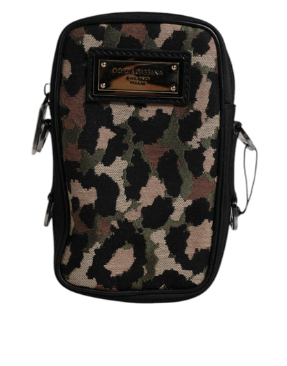 Dolce & Gabbana Multicolour Leopard Jacquard Logo Plaque Neck Strap Bag