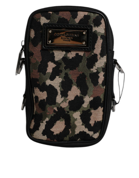 Dolce & Gabbana Multicolour Leopard Jacquard Logo Plaque Neck Strap Bag