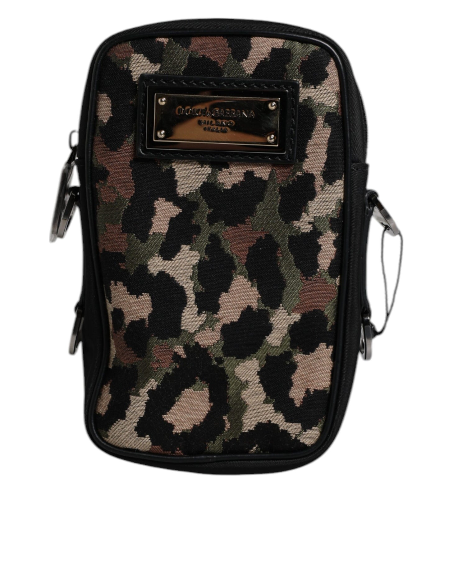 Dolce & Gabbana Multicolour Leopard Jacquard Logo Plaque Neck Strap Bag