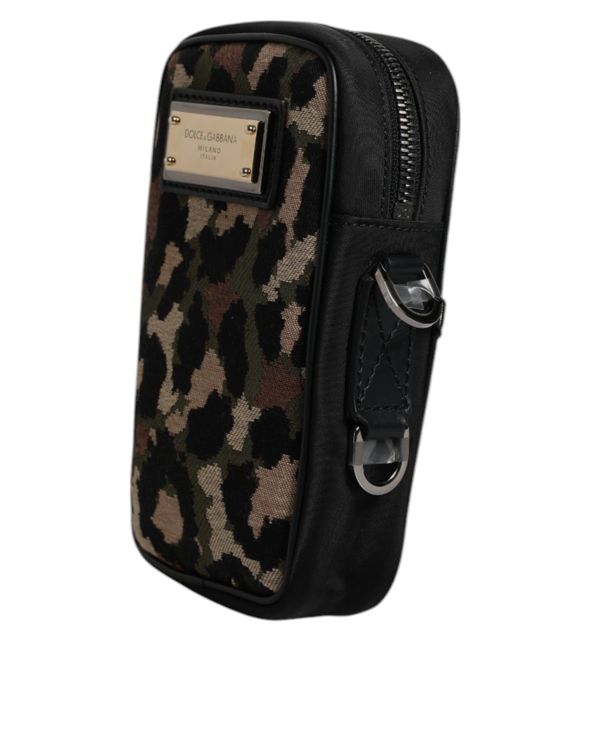 Dolce & Gabbana Multicolour Leopard Jacquard Logo Plaque Neck Strap Bag