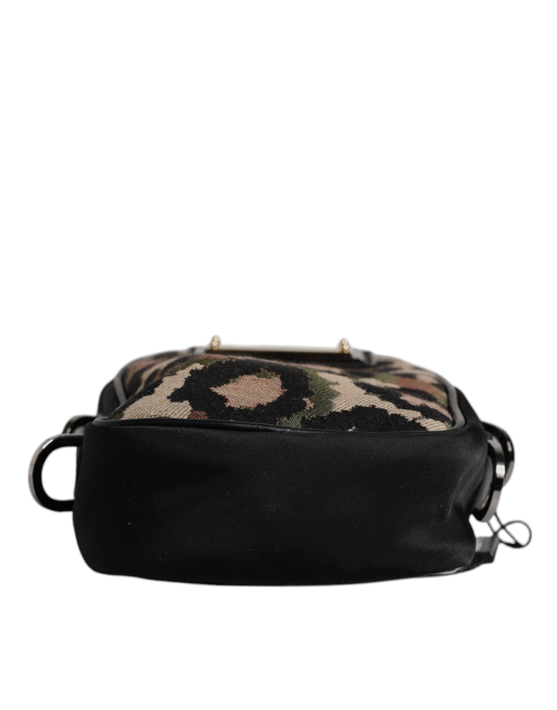 Dolce & Gabbana Multicolour Leopard Jacquard Logo Plaque Neck Strap Bag