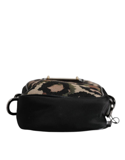 Dolce & Gabbana Multicolour Leopard Jacquard Logo Plaque Neck Strap Bag