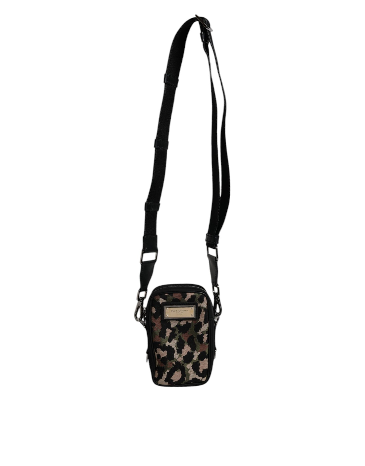 Dolce & Gabbana Multicolour Leopard Jacquard Logo Plaque Neck Strap Bag
