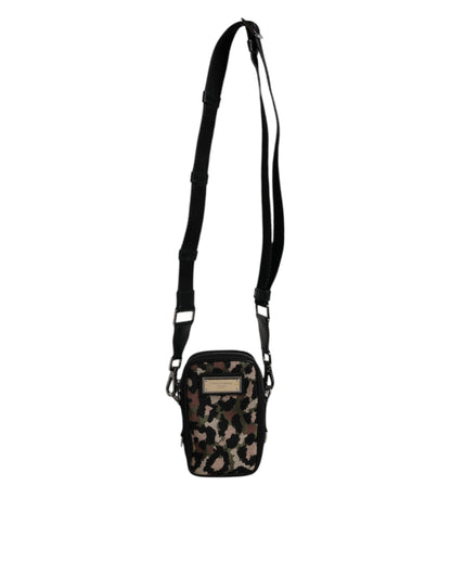 Dolce & Gabbana Multicolour Leopard Jacquard Logo Plaque Neck Strap Bag