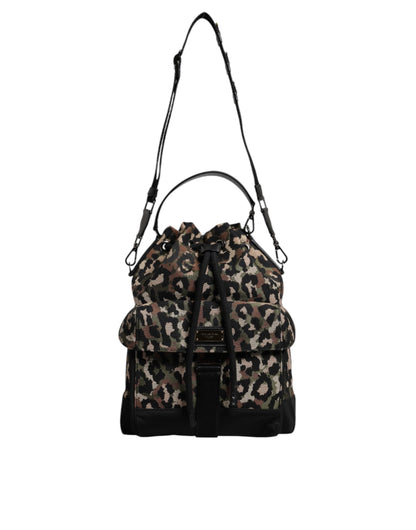 Dolce & Gabbana Multicolor Leopard Cotton Shoulder Bucket Bag